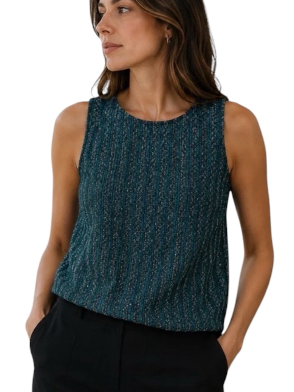 J. CREW | NEW Women’s Blue Medley Tweed Button-Back Shell Top size S Sleeveless - Picture 1 of 15